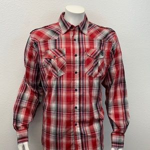 Avirex Red White Black Distressed Biker Shirt L